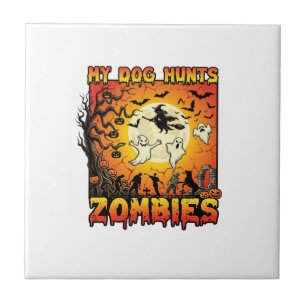 Azulejo Perro Caza Zombies Halloween Fantasmas Bruja Luna