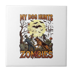Azulejo Perro Caza Zombies Halloween Pastor Alemán Luna_1