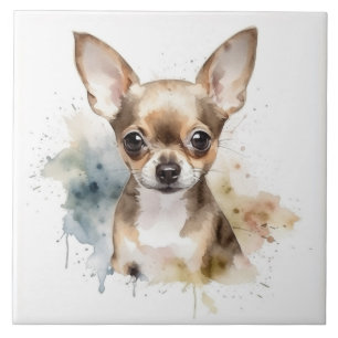 Azulejo Perro Chihuahua atigrado, acuarela de mascota