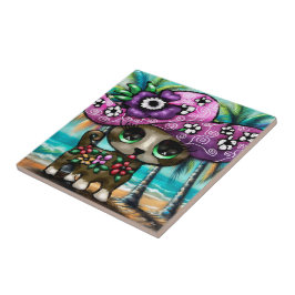 Azulejo Perro chihuahua caprichoso en palmeras de vacacion