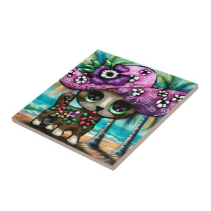 Azulejo Perro chihuahua caprichoso en palmeras de vacacion