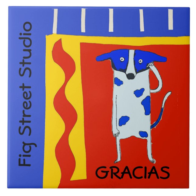 Azulejo Perro cómico, Gracias, editar texto (Frente)