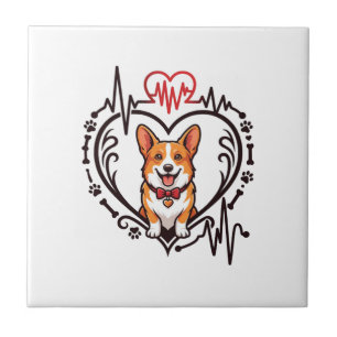 Azulejo Perro Corgi Corazón Latido Ekg Corbata Patas
