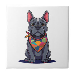Azulejo Perro Cute Pitbull Frenchie con arte de bandana