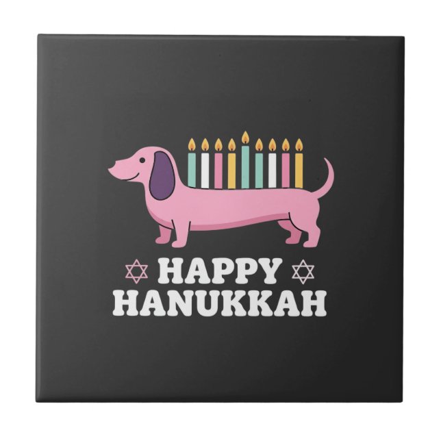 Azulejo Perro Dachshund feliz Hanukkah (Frente)