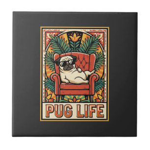 Azulejo Perro de Arte Popular Retro Pug