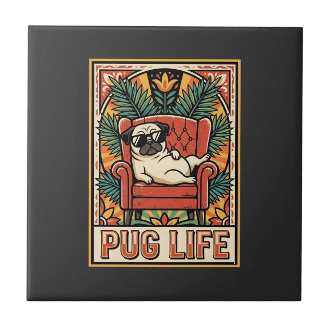 Azulejo Perro de Arte Popular Retro Pug (Frente)