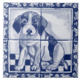 Azulejo Perro de cachorro azul Dedham Delft Trivet
