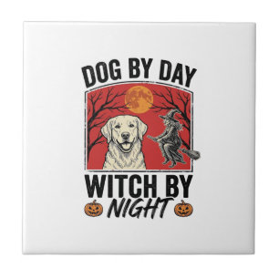 Azulejo Perro De Día Bruja De Noche Vintage Halloween Perr