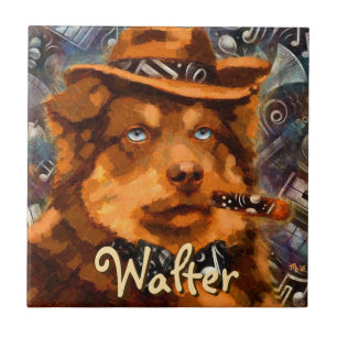 Azulejo Perro de gangster guapo con ojos azules personaliz
