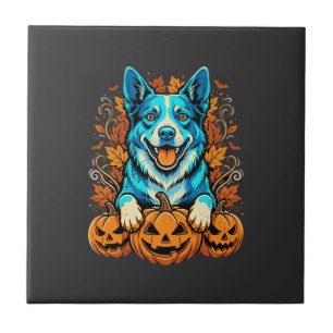 Azulejo Perro de Halloween con calabazas de Jack O Lantern