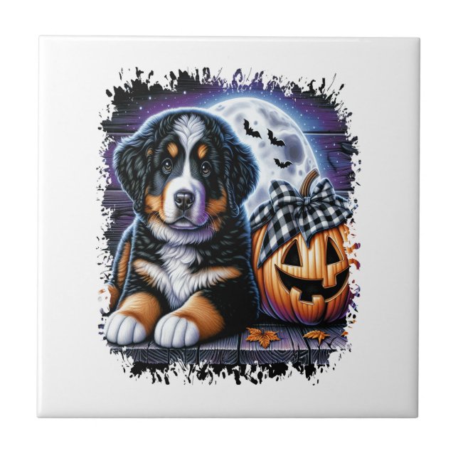 Azulejo Perro de montaña bernés de Halloween (Frente)