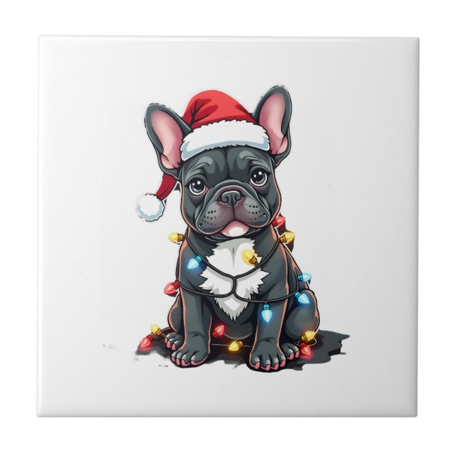 Azulejo Perro De Navidad Bulldog Francés Xmas Frenchie 3 (Frente)