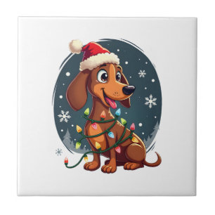 Azulejo Perro de Navidad Dachshund Santa Xmas Wiener Mujer
