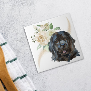 Azulejo Perro de Newfoundland Bouquet White Rose