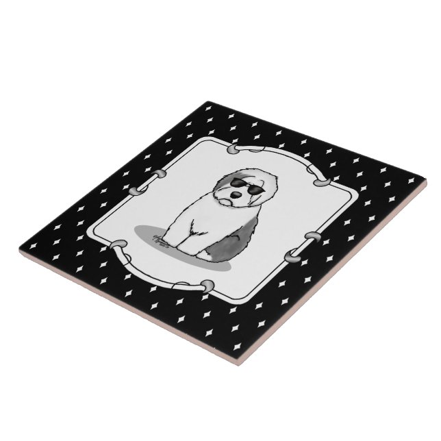 Azulejo Perro de oveja inglés antiguo de Guay (gris 1) gra (Lado)