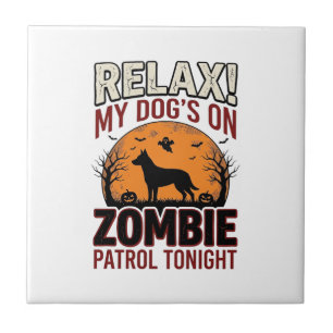 Azulejo Perro de Patrulla Zombie Grabado Vintage de Hallow