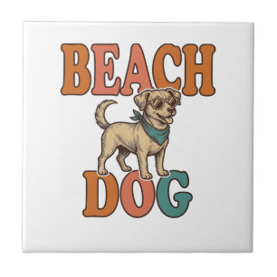 Azulejo Perro de Playa Grabado Vintage Diseño Gráfico_1
