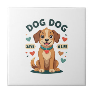Azulejo Perro De Rescate Lindo Vintage Salva Una Vida Cach