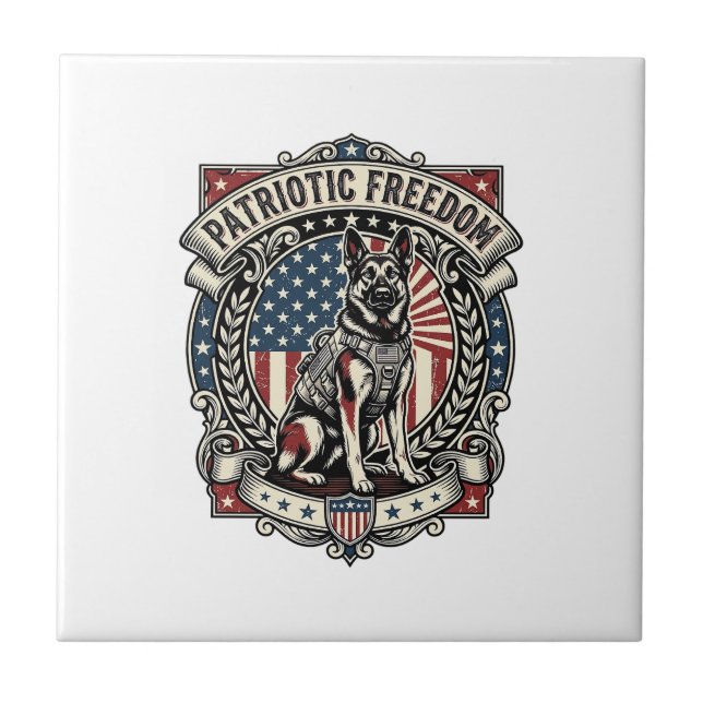 Azulejo Perro de Rescate Patriótico (Frente)