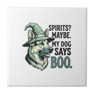 Azulejo Perro de sombrero de bruja grabado vintage humor d