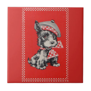 Azulejo perro del escocés de los años 50 en rojo