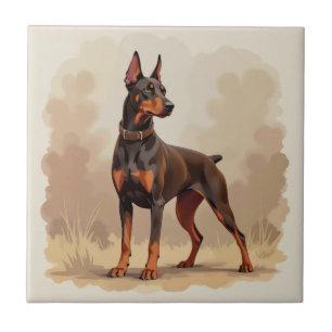 Azulejo Perro Doberman Pinscher Marrón Óxido Rojo