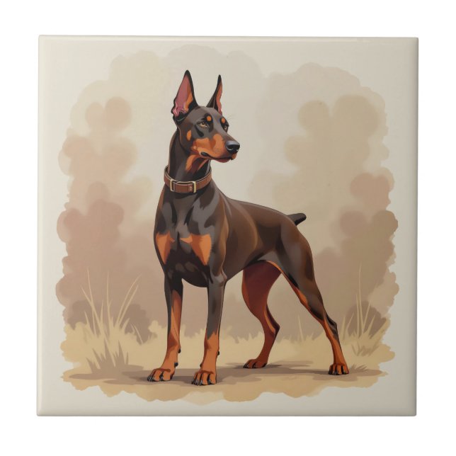 Azulejo Perro Doberman Pinscher Marrón Óxido Rojo (Frente)