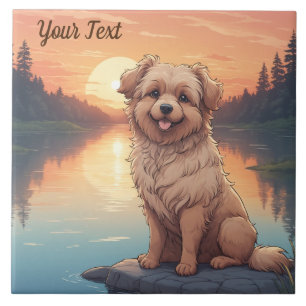 Azulejo Perro Doodle junto al lago