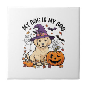 Azulejo Perro Es Boo Halloween Bruja Cachorro Calabaza_1