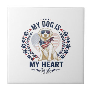 Azulejo Perro Es Corazón Bandera Americana Gafas de sol_1