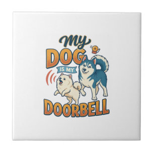 Azulejo Perro Es Timbre Ladrando Blanco Azul_1