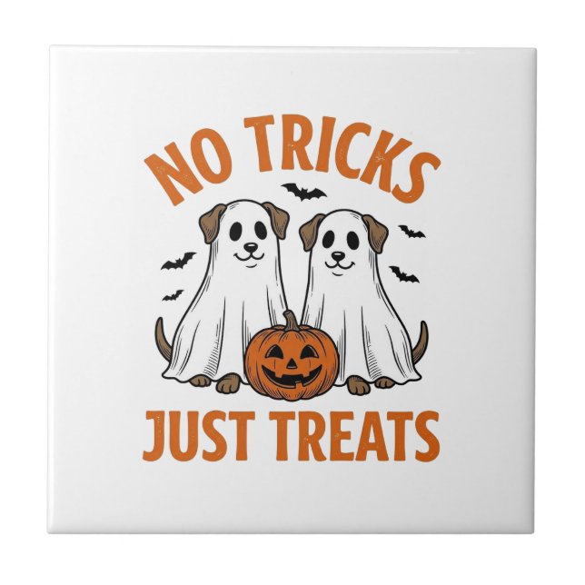 Azulejo Perro Fantasma Divertido Halloween Sin Trucos Solo (Frente)