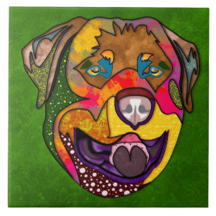 Azulejo Perro feo Rottweiler cara cerámica