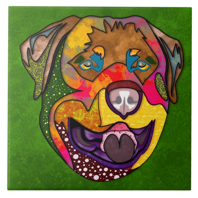 Azulejo Perro feo Rottweiler cara cerámica (Frente)
