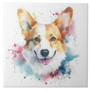 Azulejo Perro galés de Corgi, Mascota de acuarela