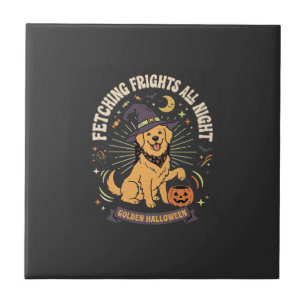 Azulejo Perro Golden Retriever Calabaza Travesuras Hallowe