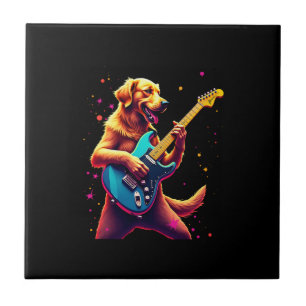 Azulejo Perro Golden Retriever tocando Rock con Guitarra E
