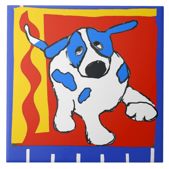 Azulejo Perro, holandés Delft Look (Frente)