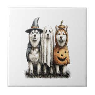 Azulejo Perro Husky Siberiano Fantasma de Halloween