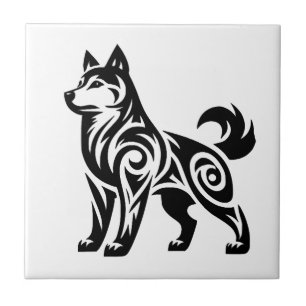Azulejo Perro Husky Tribal Místico Poderoso