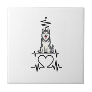 Azulejo Perro Malamute de Alaska Latido Línea Corazón Pata