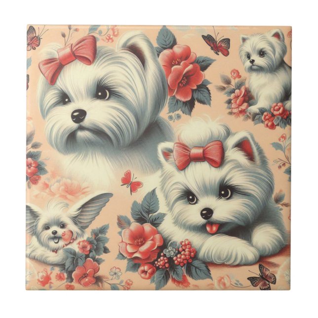 Azulejo Perro maltés vintage (Frente)