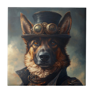 Azulejo Perro pastor alemán steampunk con sombrero de copa