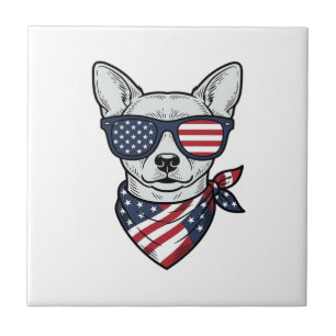 Azulejo Perro Patriótico con Gafas de Sol de Bandera Vecto