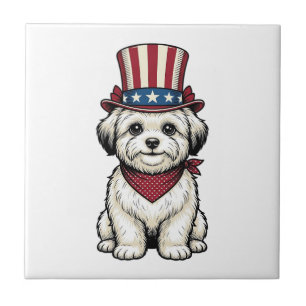 Azulejo Perro Patriótico Diseño Vectorial de Grabado Vinta
