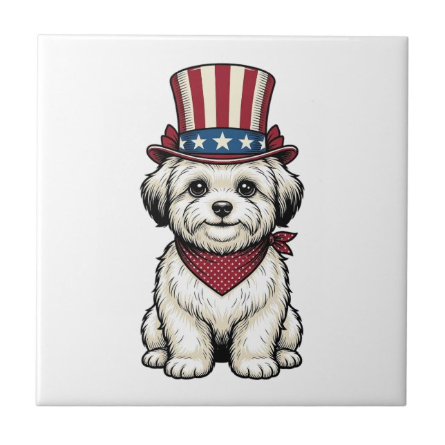 Azulejo Perro Patriótico Diseño Vectorial de Grabado Vinta (Frente)