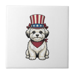 Azulejo Perro Patriótico Diseño Vectorial de Grabado Vinta
