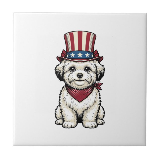 Azulejo Perro Patriótico Diseño Vectorial de Grabado Vinta (Frente)