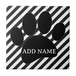 Azulejo Perro Paw Imprimir franjas blancas negras Nombre p
